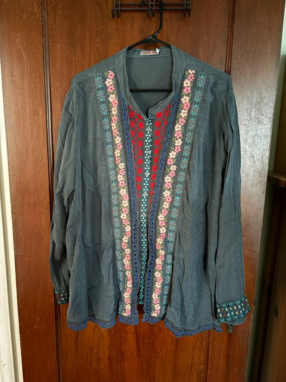Johnny Was Bohemian Embroidered Button Up Blouse
